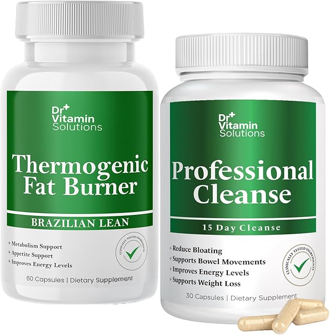 DR VITAMIN SOLUTIONS Thermogenic Fat Burner and Detox Cleanse Bundle - 15 Day Cleanse for Weight Management Gut Health and Bloating Relief - 90 Capsules