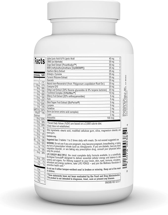 Source Naturals Life Force Multiple No Iron Energy Activator Complete Bio-Aligned Daily Vitamin - 90 Tablets
