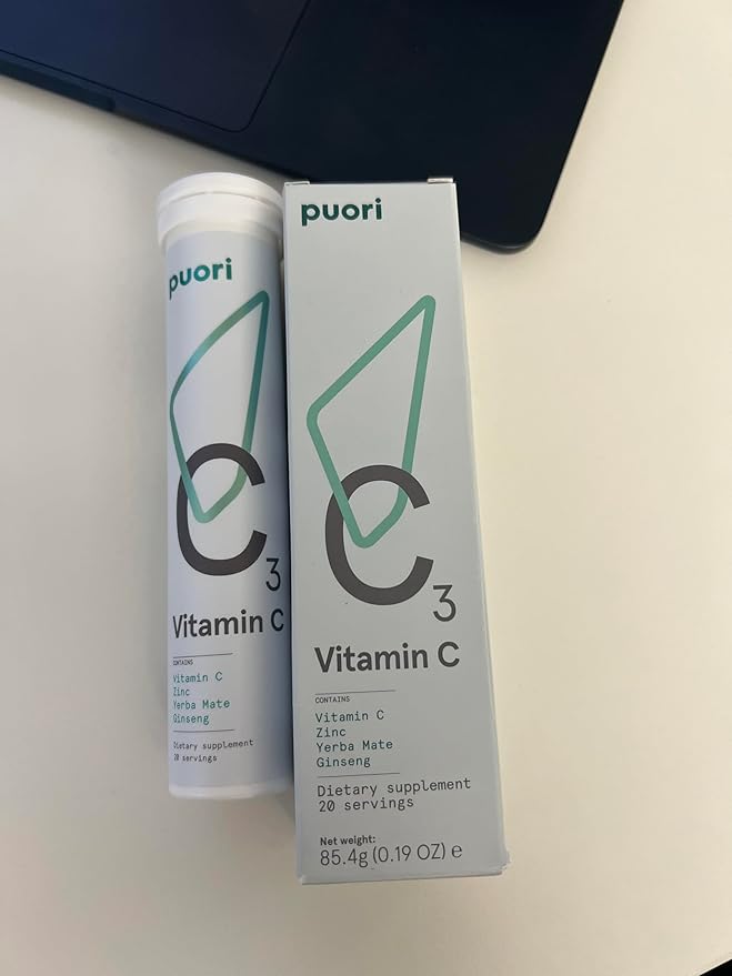 Puori C3 Vitamin C Supplement for Immune and Antioxidant Support - 20 Servings x 2 Packs - Vitamin C Zinc Yerba Mate Ginseng Helps Fight Fatigue and Supports Cognitive Function
