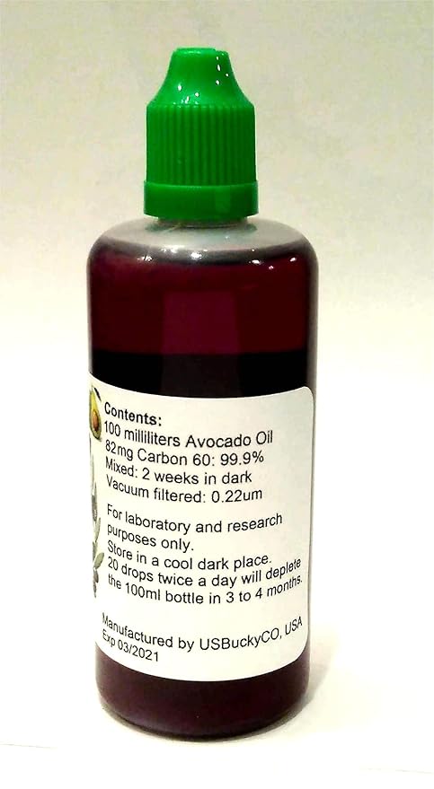 C60 Avocado Oil - 100ml Bottle - 82mg Carbon 60 99.9% in Avocado Oil