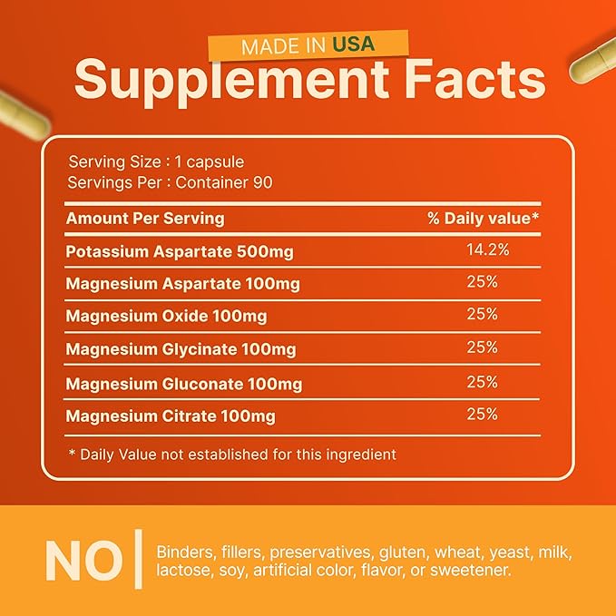 Potassium Magnesium Complex 1000 mg High Absorption Magnesium &amp Potassium Supplement for Leg &amp Muscle Recovery 5 Form of Mag for Sleep &amp Vascular Support
