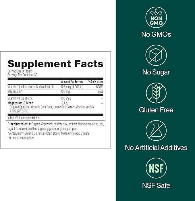 Mag18 Peptide-Bound Magnesium Complex with D3 &amp K2 Bone &amp Muscle Support Mental Clarity Sleep Aid