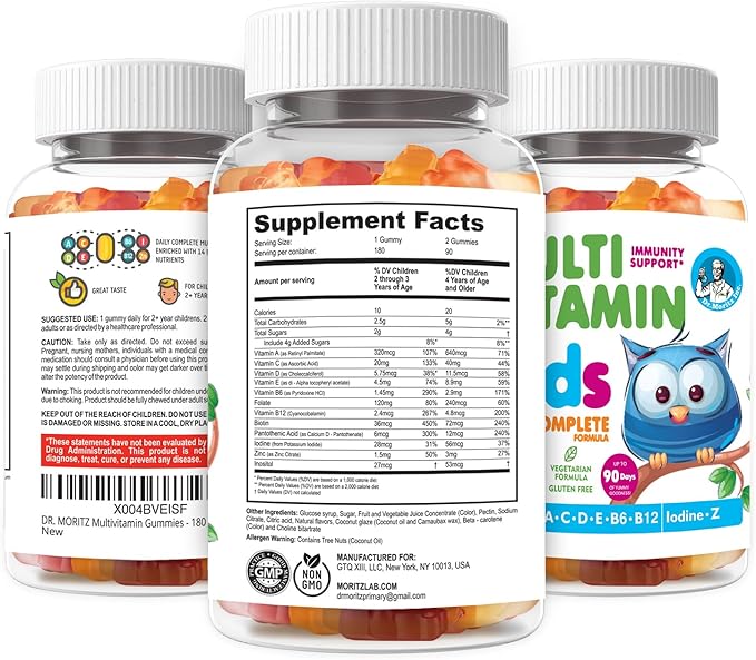 DR. MORITZ Kids Multivitamin Gummies - with Kids Vitamins A C D E B6 B12 Zinc &amp More- Complete Daily Support- Vegetarian &amp Non-GMO Multivitamins for Children (180 Count)