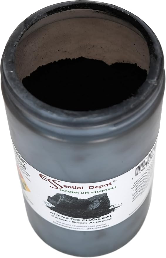 Essential Depot Activated Charcoal Powder - 10 oz - Safety Sealed HDPE Container with Resealable Cap