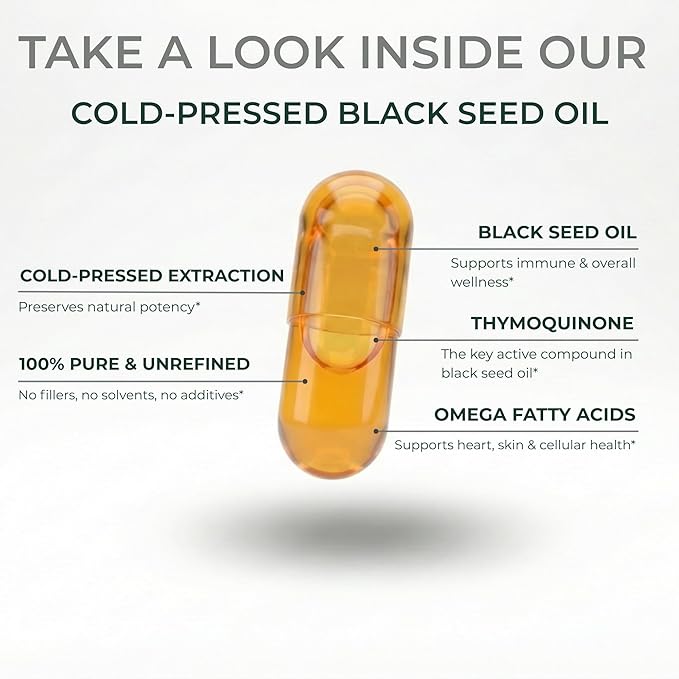 Black Seed Oil Capsules – 1000mg Cold Pressed Nigella Sativa – 90 Softgels (45-Day Supply) – 100% Pure Solvent-Free Immune &amp Joint Support