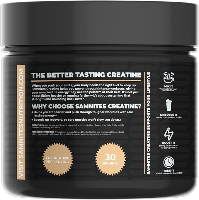 Samnites Creatine Monohydrate Powder Sour Candy Peach Rings Flavor 5g per Serving 30 Servings Gluten Free Soy Free