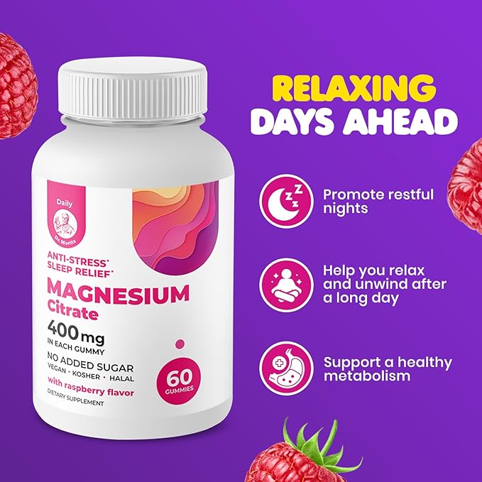 DR. MORITZ Calm Magnesium Gummies for Adults (400mg 60 Count) and Kids Magnesium Gummies (60 Count) - for Relaxation Support - Sugar-Free &amp Non-GMO - Raspberry Flavor