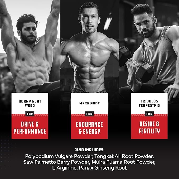 Bundle of Tri Phase Creatine Pills 5g and Extra Strength Test Booster for Men - Muscle Mass Gainer and Muscle Recovery Creatine HCL Pyruvate - Natural Energy Supplement with Horny Goat Weed