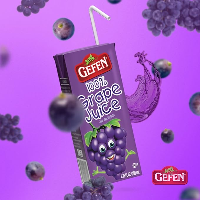 Gefen Grape juice Box Drink 6.75oz (27 Pack) 100% Grape Juice Tasty &amp Refreshing Kosher for Passover Drinking Straw included