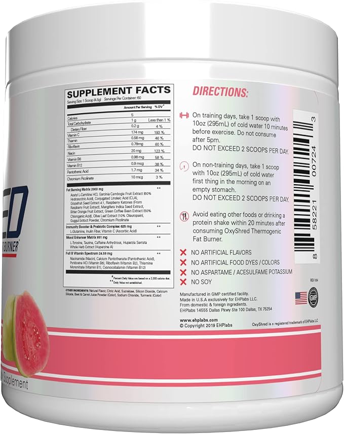 EHP Labs OxyShred Pre Workout Powder &amp Shredding Supplement - Preworkout Powder with L Glutamine &amp Acetyl L Carnitine Energy Boost Drink - Guava Paradise 60 Servings