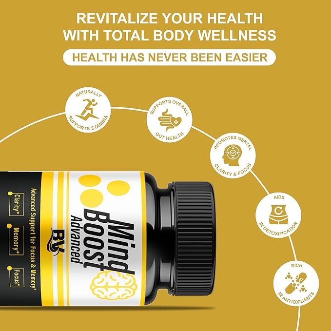 BLUE VIBE Mind Boost Premium Health &amp Wellness Nootropic Supplement MindBoost Advanced All Natural Health Management &amp Overall Wellness Support Supplement Formula Pills (3 Pack - 180 Capsules