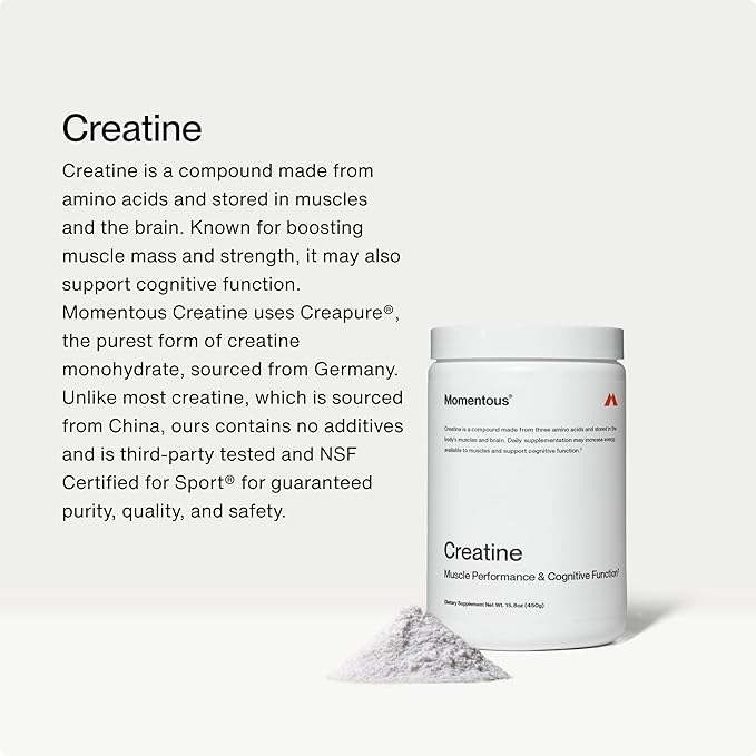 Momentous Creatine Monohydrate Powder &amp Essential Grass-Fed Whey Vanilla Protein Powder - Supports Strength Lean Muscle &amp Recovery - 20 g Isolate Protein - NSF Certified for Sport - Gluten-F