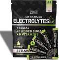 Enhanced Electrolyte Powder Stick Packs (Strawberry Kiwi | 20 Packets) w/ 0 Sugar +BCAAs +B-Vitamins Electrolyte Supplement w Potassium Zinc &amp Magnesium for Hydration - Keto Electrolytes