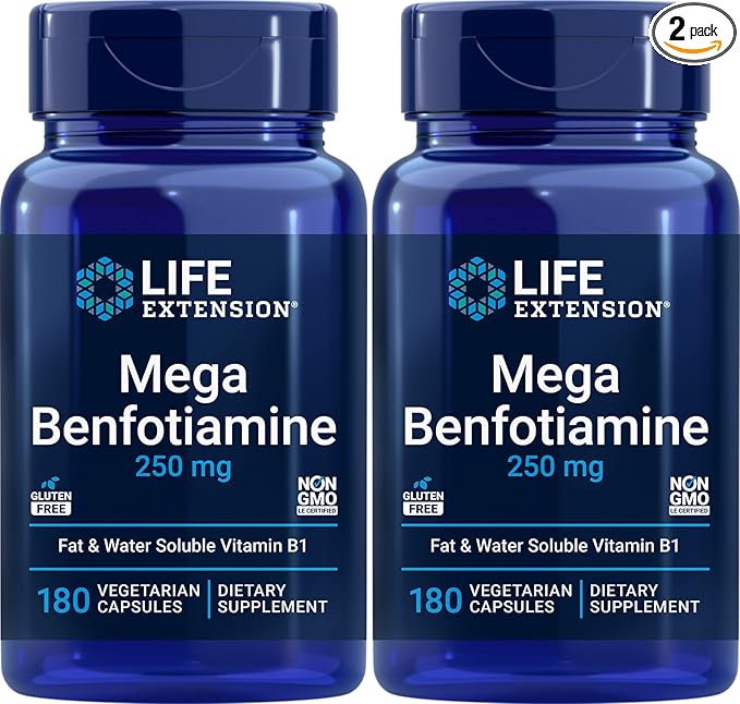 Life Extension Mega Benfotiamine 250 mg 180 Capsules (Pack of 2) Vegetarian Vitamin B Supplement with Thiamine