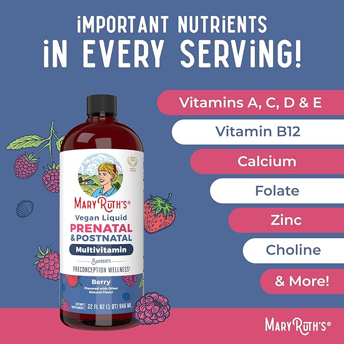 MARYRUTH'S Postnatal &amp Prenatal Vitamins for Women | Sugar Free | Selenium | Folate | Vegan | Non-GMO | Gluten Free | 32oz