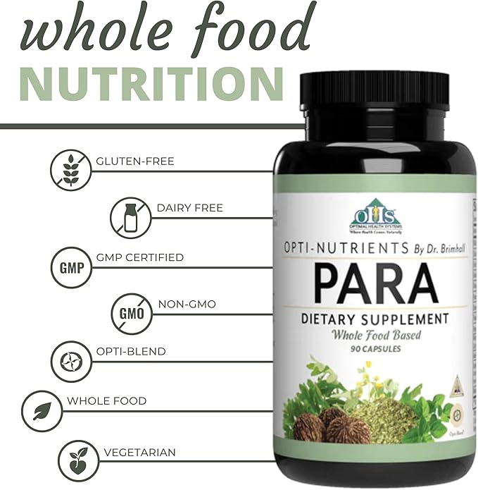 Optimal Health Systems Opti-para | Herbal GI &amp Microbial Balance Support Cleanse with Enzymes &amp Botanicals | Wormwood Black Walnut Pumpkin Clove Garlic Aloe + | 90 Capsules