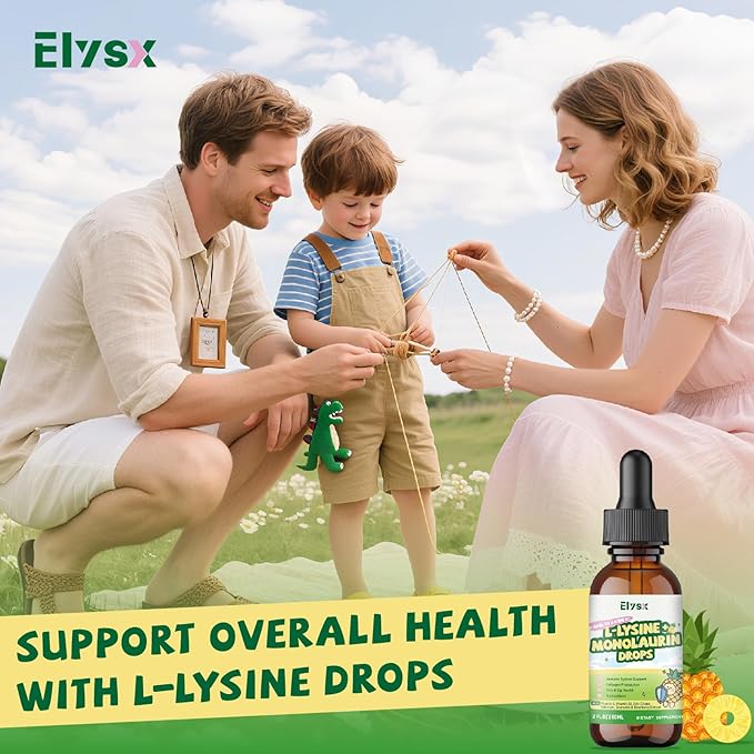 L-lysine Monolaurin Liquid Drops Lysine 1000mg Supplement for Kids &amp Adults with Vitamin C &amp D3 Zinc Citrate Selenium Quercetin &amp Elderberry Extract Immune Support Lip &amp Skin He