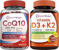 Doctor's Recipes CoQ10 200mg Softgels &amp Vitamin D3 K2 Softgels Bundle Coq10 240ct for Heart Heath Vitamin D3 K2 120ct for Immune and Bone Health Support