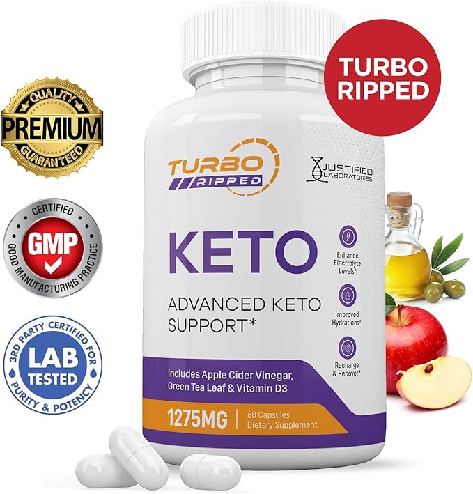 (2 Pack) Turbo Ripped Keto ACV Pills 1275MG Keto Support Blend Capsule Alternative to Keto ACV Gummies Formulated with Apple Cider Vinegar Extra Virgin Olive Oil Powder Green Tea Leaf 120 Capsules