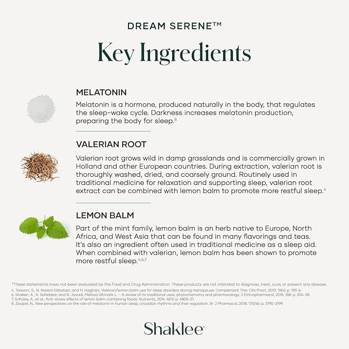 Shaklee - Dream Serene™ Melatonin Sleep Aid - Fall Asleep Faster Wake Up Refreshed - with Melatonin Valerian Lemon Balm L-Theanine - for Ultimate Beauty Sleep - 30 Softgels