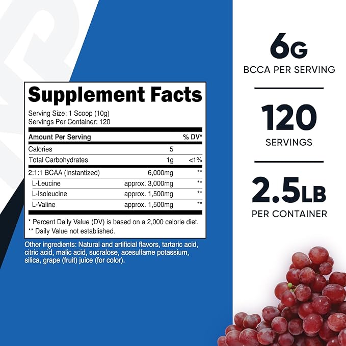 Nutricost BCAA Powder (Grape 120 Servings) - Gluten Free Non-GMO Vegetarian Optimal 2:1:1 Ratio