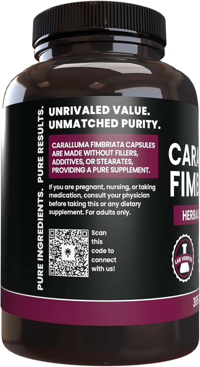 PURE ORIGINAL INGREDIENTS Caralluma Fimbriata (365 Capsules) No Magnesium Or Rice Fillers Always Pure Lab Verified