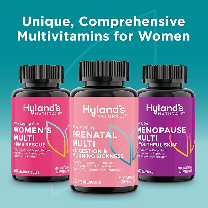 Hyland's Easy Morning Prenatal Multivitamin and Digestive Health and Morning Sickness Relief 60 Vegan Capsules with Folate Choline Zinc Ginger Root Prebiotics and Algae DHA (Pack of 2)