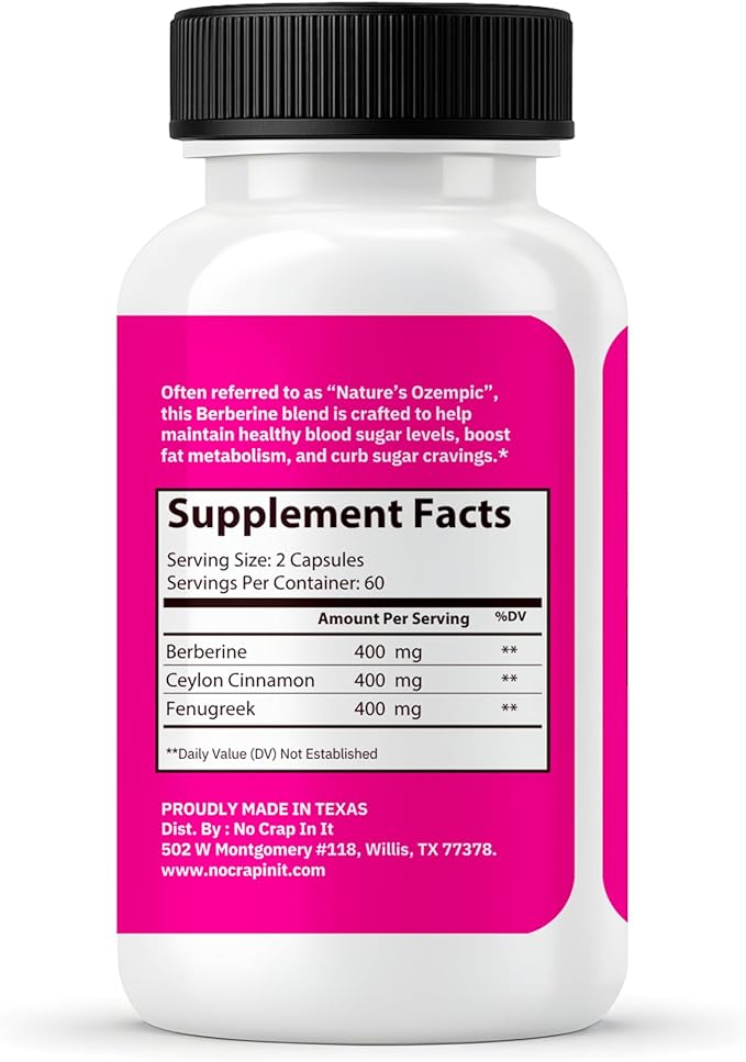 No Crap In It Berberine Supplement with Ceylon Cinnamon &amp Fenugreek – Metabolic Support Appetite Control &amp Healthy Weight Management Capsules – Made in USA