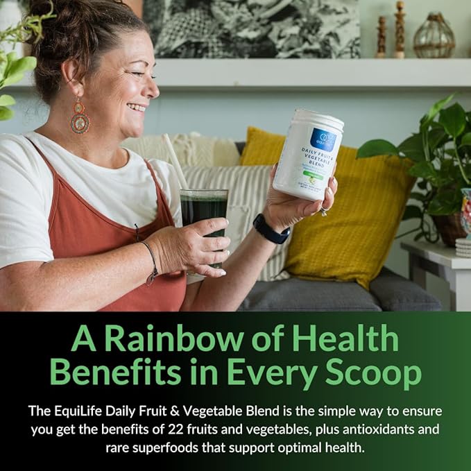 Equilife Daily Fruit &amp Vegetable Blend Superfood Antioxidant Supplement Crisp Apple Flavor with Vitamin C Fiber and 9 Essential Amino Acids Supports Energy Low Sugar Vegan 30 Servings Tub