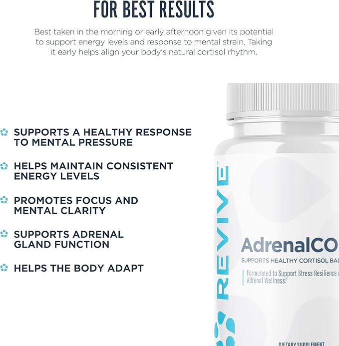 Revive MD Adrenal Support Supplements for Fatigue - Natural Cortisol Manager &amp Supplement with Rhodiola Rosea &amp Ashwagandha Promotes Energy Levels &amp Mental Performance - Men &amp Women -
