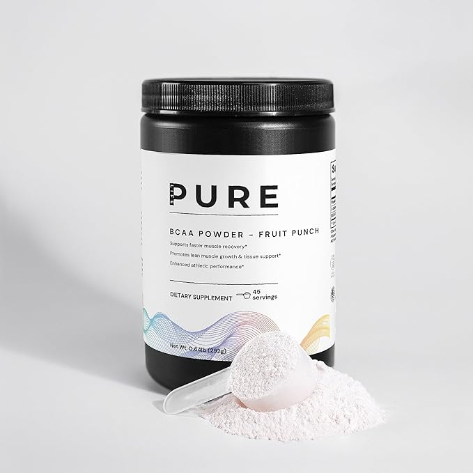PURE LIFE BCAA Powder – Fruit Punch Flavor | 45 Servings | Clean BCAA Supplement with Glutamine for Muscle Recovery &amp Energy | Natural Workout Support for Men &amp Women