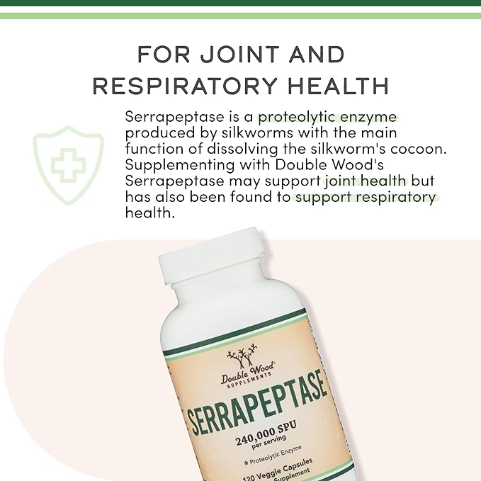 Serrapeptase 240000 SPU Max Potency (120 Veggie Capsules) Proteolytic Enzyme for Sinus Respiratory and Joint Health (Non-GMO Gluten Free Vegetarian Safe) by Double Wood (Pack of 2)
