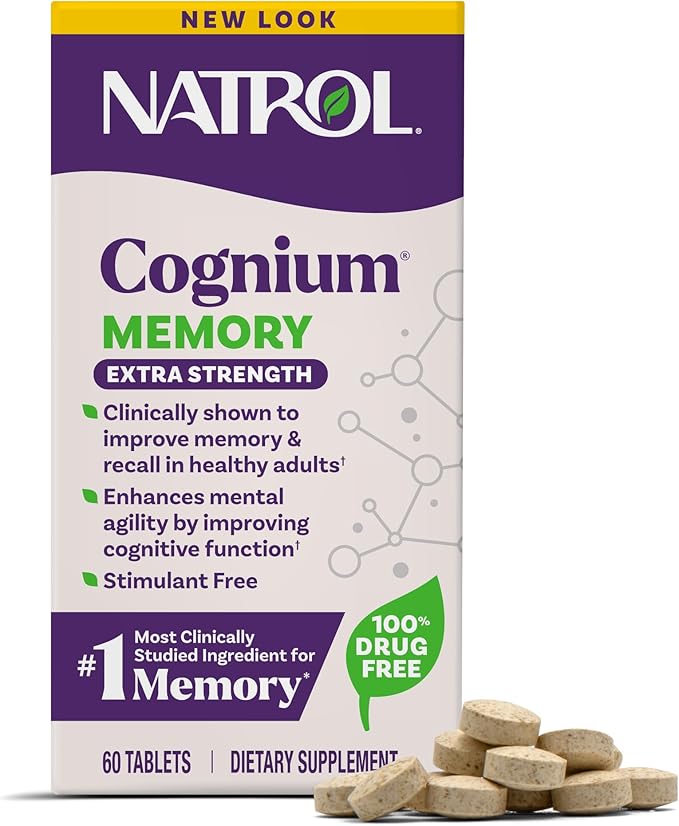 Natrol Cognium Memory Extra Strength Brain Health Supplements for Adults Brain Memory Supplements Enhances Mental Agility in Healthy Adults 60 Tablets Up to a 30 Day Supply