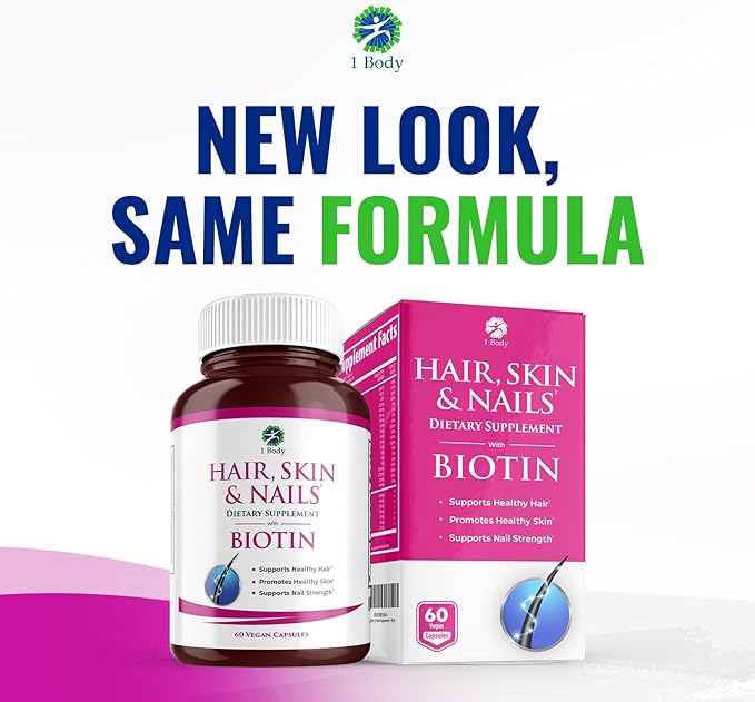 1 Body Hair Skin Nails Growth Vitamin with Biotin - Complete Formula for Men &amp Women - 2 Pack