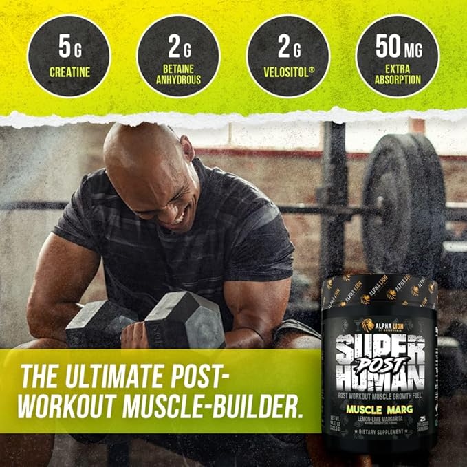 Alpha Lion Superhuman Post Workout Powder Muscle Builder Drink Creatine Monohydrate + More for Lean Muscle Growth Strength &amp Volume Supplement for Women &amp Men (25 Servings Muscle Marg)