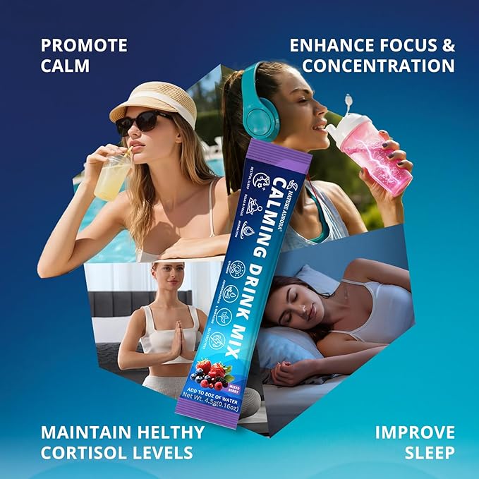 Cortisol Powdered Drink Mix with Magnesium Glycinate Ashwagandha L-Theanine Vitamin &amp Electrolytes Sugar Free Magnesium Supplement Blend for Stress Relief Relax &amp Focus Mixed Berry 30 P