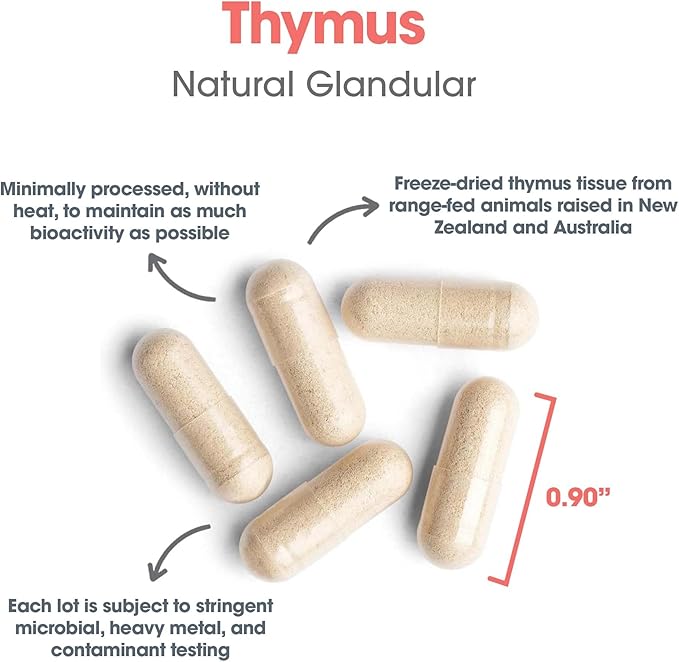 Allergy Research Group Thymus Supplement - Thymus Tissue Glandular Extract 1000mg Raw Thymus Glandular Ovine Lyophilized Hypoallergenic - 75 Count
