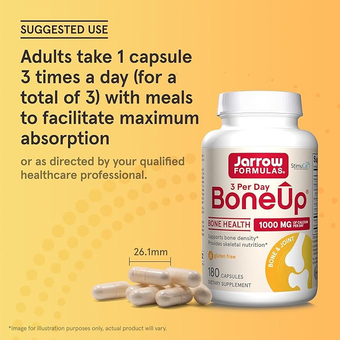 Jarrow Formulas BoneUp Three Per Day for Bone Density and Skeletal Nutrition Includes Vitamin D3 K2 (as MK-7) and Calcium 180 Capsules 60 Day Supply (Pack of 2)
