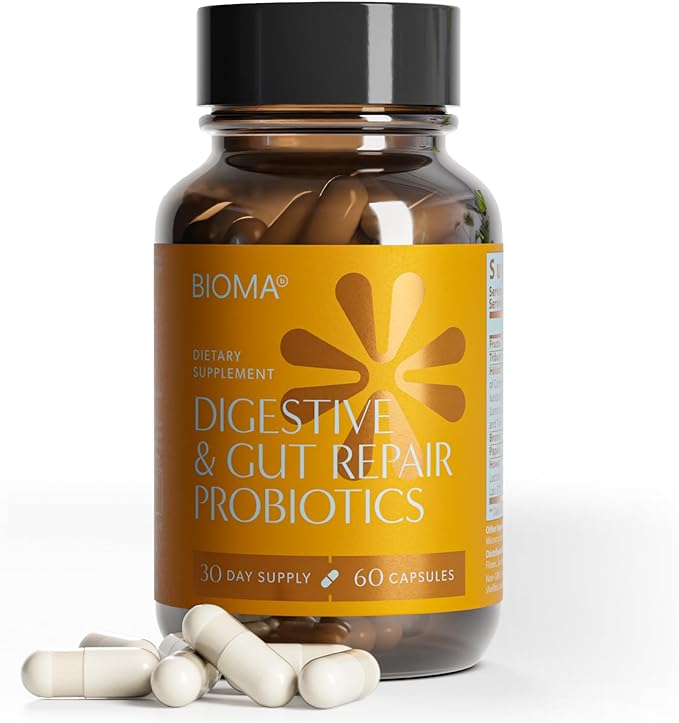BIOMA Probiotics for Digestive Health 10 Billion CFU - 5-in-1 Gut Health Supplement with Prebiotics &amp Enzymes - Bloating Relief for Women &amp Men - Delayed Release (60 Capsules - 30 Day Supply)