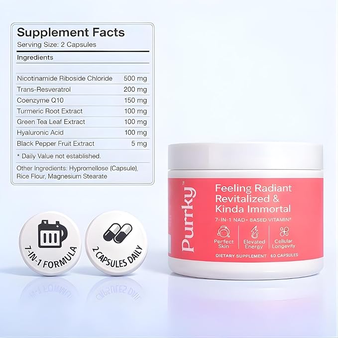 NAD+ Supplement for Women — Premium 7-in-1 Formula with 500mg Nicotinamide Riboside 200mg Resveratrol 150mg CoQ10 and More — NMN Alternative — 30 Day Supply