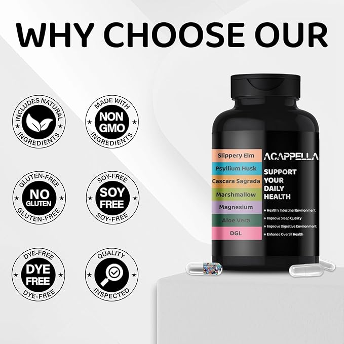ACAPPELLA Magnesium Glycinate Probiotic for Women Psyllium Husk Capsules Slippery Elm with Marshmallow Root Aloe Vera Capsules Cascara Sagrada DGL Extract Supplement