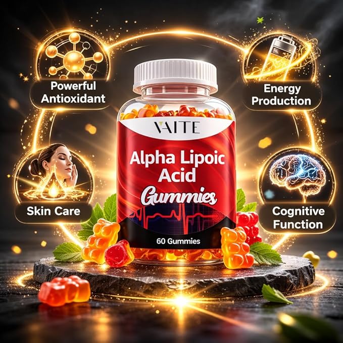 VAITE Alpha Lipoic Acid Gummies 1000mg ALA Supplement for Brain &amp Nerve Support Antioxidant Energy – Non-GMO Vegan Gluten-Free – 60 Chewables for Vitality and Comfort for Men &amp Women