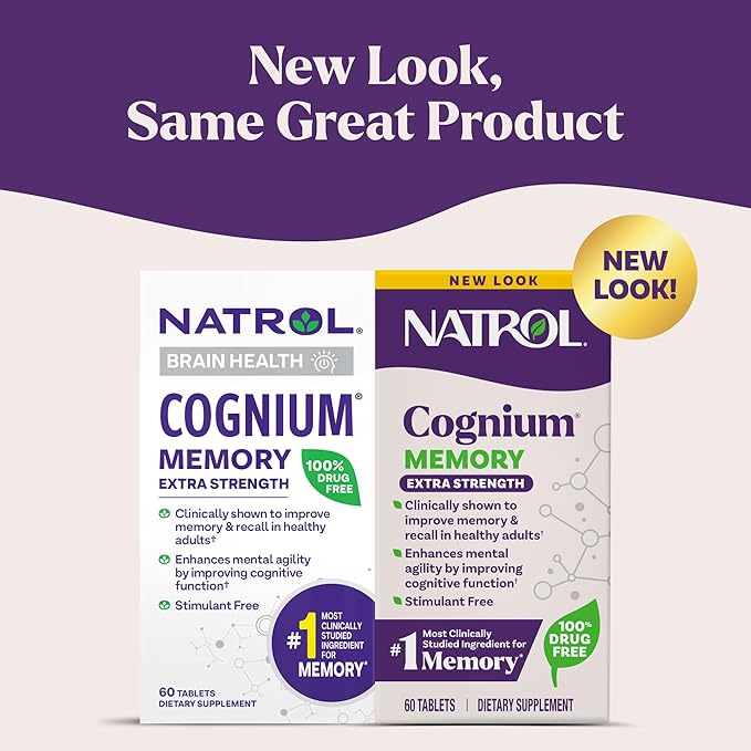 Natrol Cognium Memory Extra Strength Brain Health Supplements for Adults Brain Memory Supplements Enhances Mental Agility in Healthy Adults 60 Tablets Up to a 30 Day Supply
