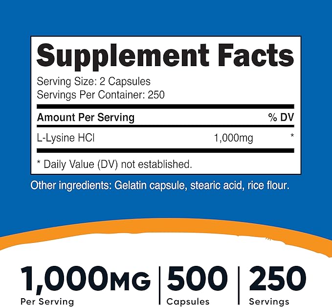 Nutricost L-Lysine 500mg (1000mg Serving) 500 Capsules (2 Bottles)