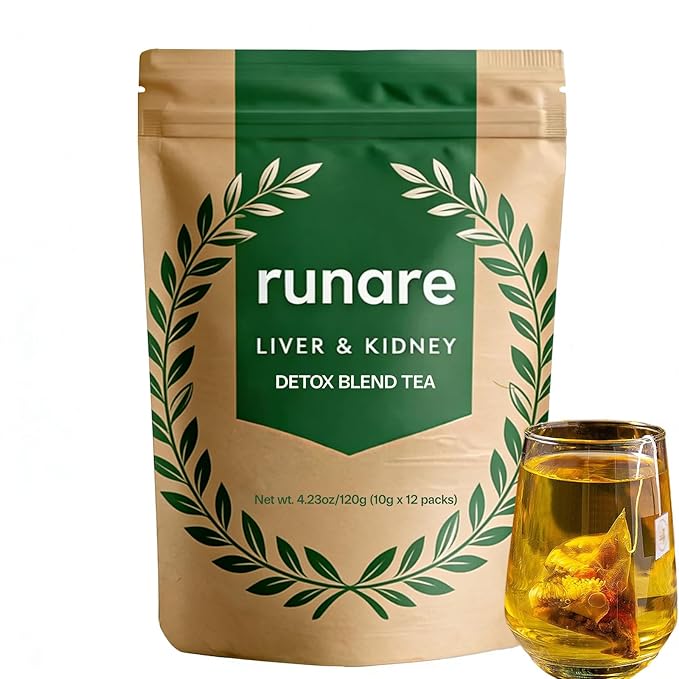 Runare Dandelion &amp Goji Detox Tea - Liver &amp Kidney Detox Tea with Dandelion Root Goji Berry Cassia Seed Orange Peel &amp Chrysanthemum Natural Herbal Blend 、Caffeine-Free – 12 Servings
