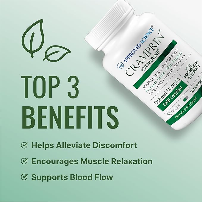 Approved Science Cramprin - High Absorption Magnesium Vitamin B Complex BioPerine - Muscle Cramps - 1 Month Supply - 60 Capsules - Vegan