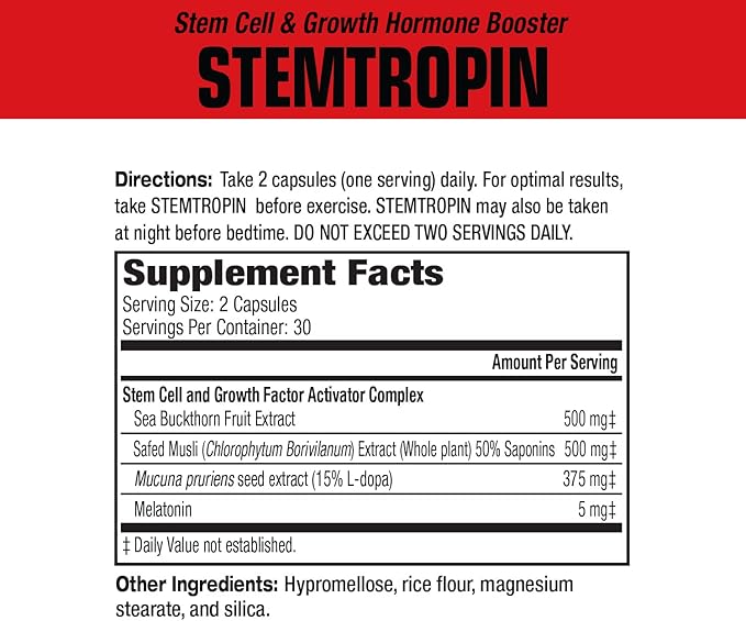 MuscleMeds STEMTROPIN Stem Cell &amp Growth Factor Booster Natural Supplement for Performance Enhancement &amp Anti-Aging Muscle Building and Recovery 60 Veggie Capsules