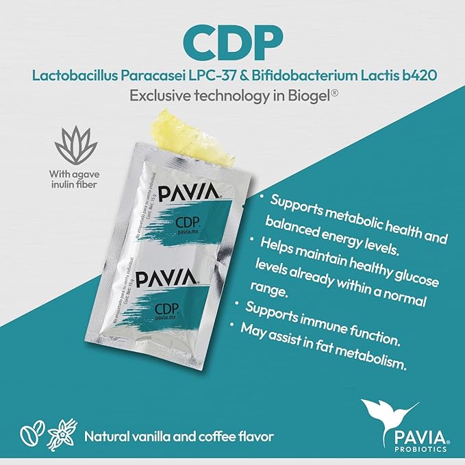 Pavia | Probiotics with Green Coffee Extract | Prebiotics and Antioxidants | 1 Billion Probiotics | Sugar Free | Vanilla and Coffee Flavor | 30 Sachets