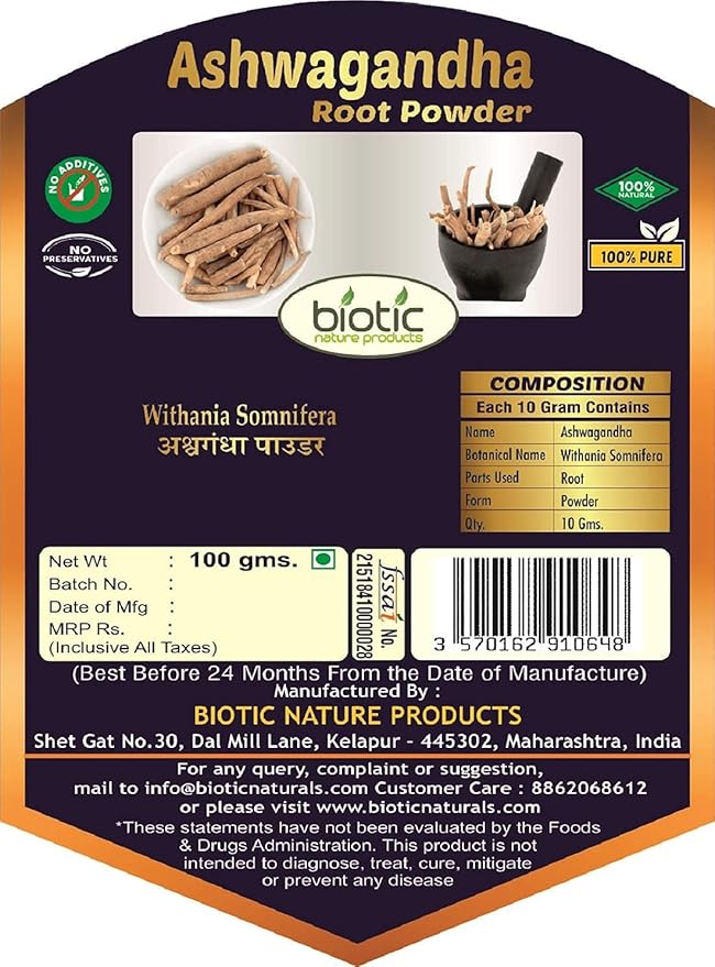 Astha Biotic Natural Ashwagandha Powder/Aswagandha Powder - 100gm