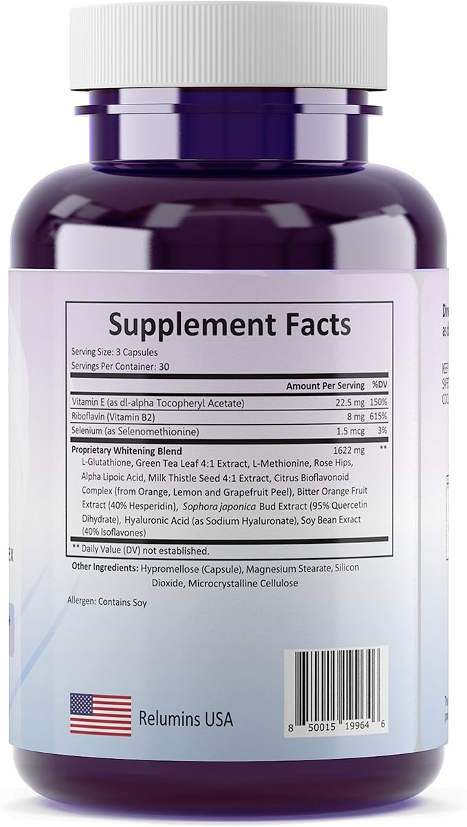 Relumins 1650mg L-Glutathione Complex with Hyaluronic Alpha Lipoic Rose HIPS Vitamin E &amp Riboflavin Spring Glow Essentials – Your Radiant Skin Starts Here Made in USA – 90 Caps x 3 Bots